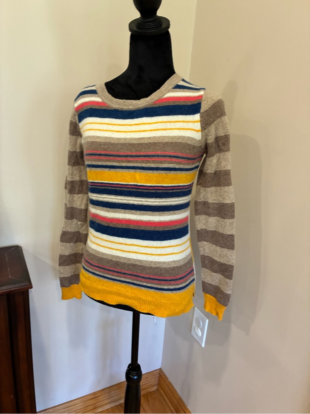 Kew Pure Merino Wool Striped Sweater Women’s M Mustard Navy multicolour - M